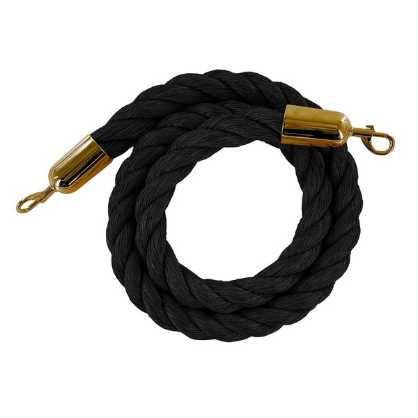 Montour Line Twisted Polyprop.Rope Black With Satin Brass Snap Ends 6ft.Cotton Core HDPP510Rope-60-BK-SE-SB